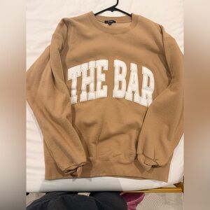 The Bar Tan Crewneck Sweater with White Lettering
